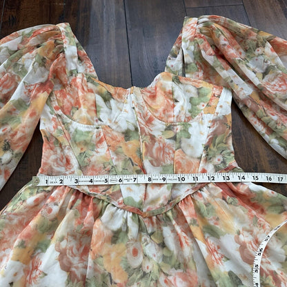 Floral Lantern Sleeve Mini Dress Hoop Skirt Halloween Sexy Vintage Style Hot