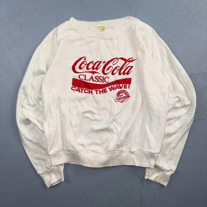 VTG 80s Coca Cola Crewneck Sweatshirt Catch Wave Soda Made USA 20x20 1980s