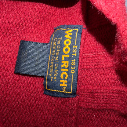Woolrich 100% Lambswool Red Zip Up Embroidered Fall Autumn Holiday Cardigan Sz L