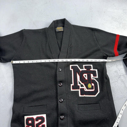 Vintage 1990s Dehen Varsity Letterman Cardigan Sweater Size 44 Black 1992 NS