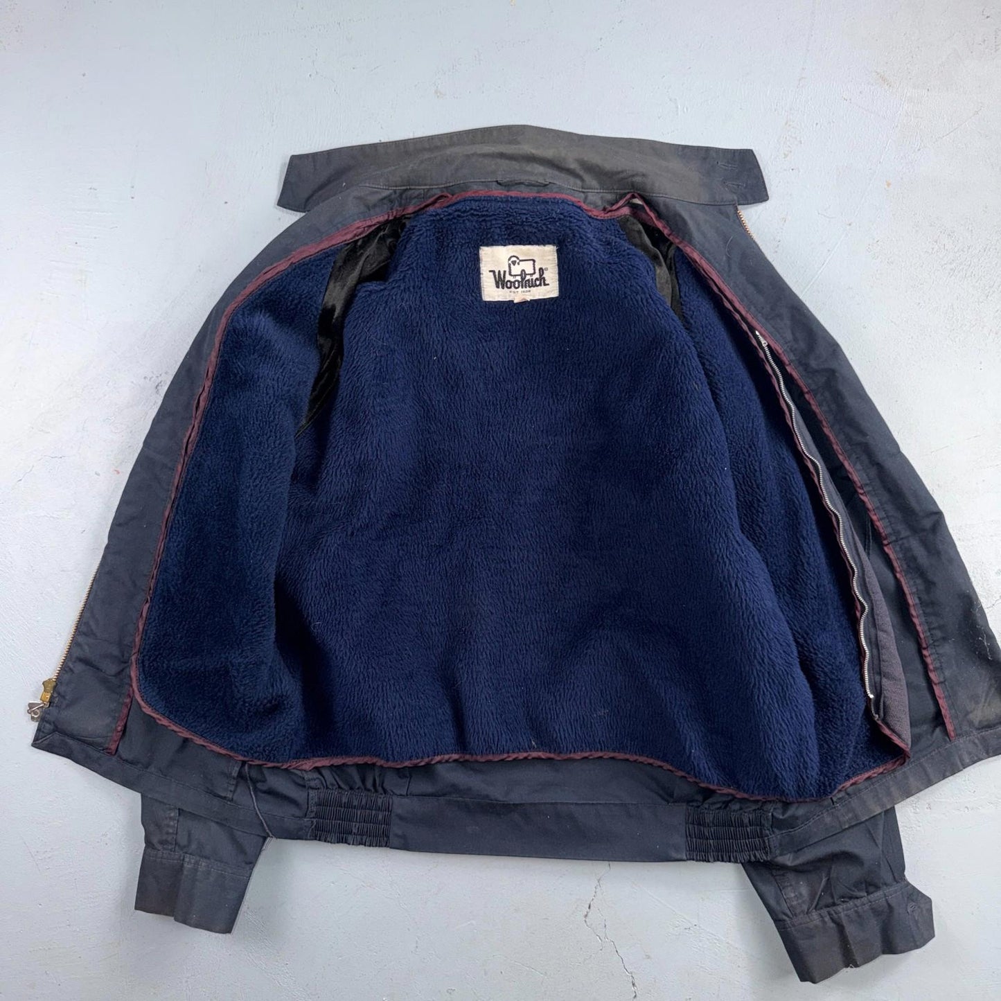 VTG Woolrich Harrington Bomber Jacket 40 Blue Fleece Lined Ricky Talon 60s 70s