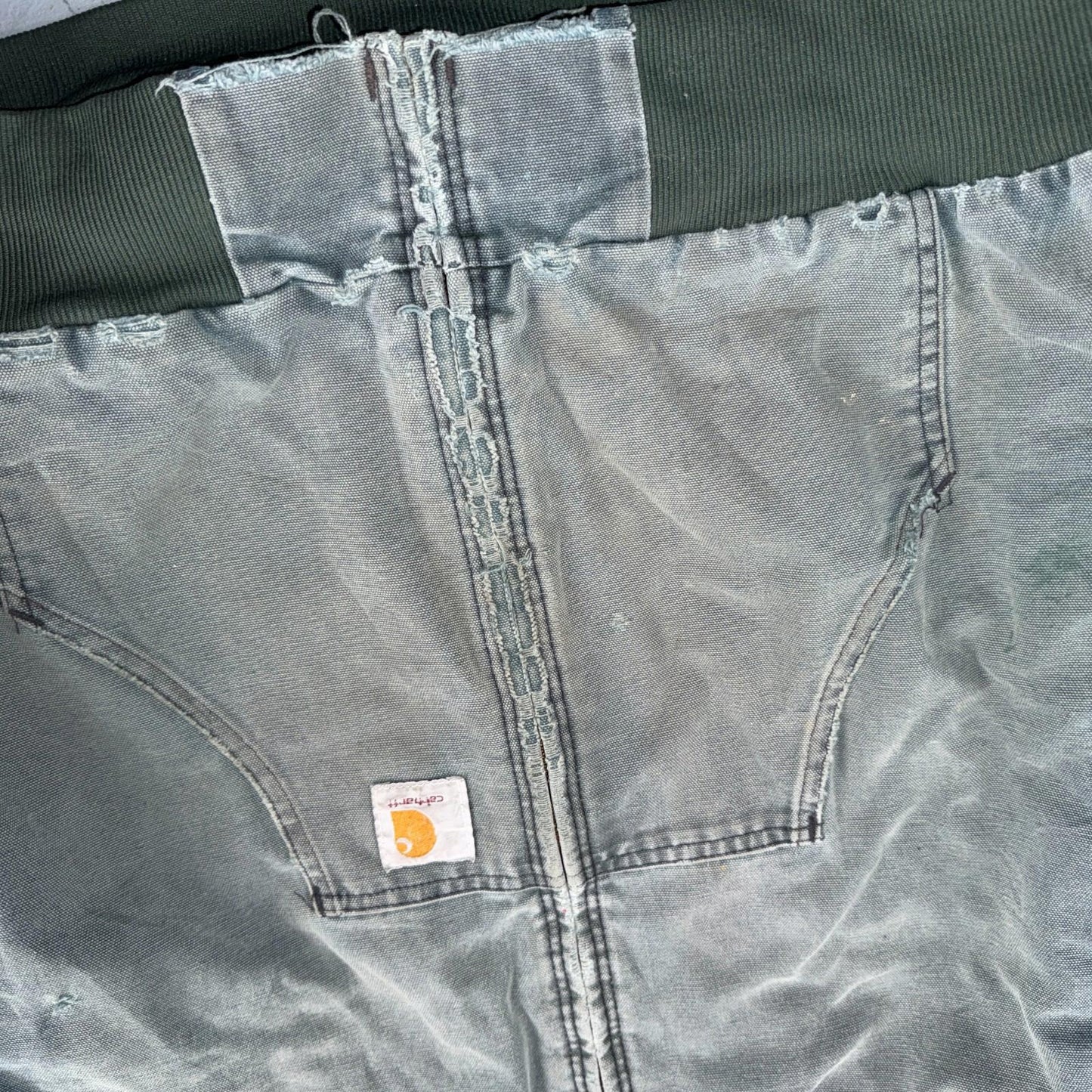Vintage Carhartt Olive Green Hooded Jacket Bomber Coat Thrashed Faded 90s Y2K