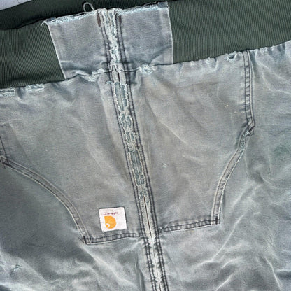Vintage Carhartt Olive Green Hooded Jacket Bomber Coat Thrashed Faded 90s Y2K