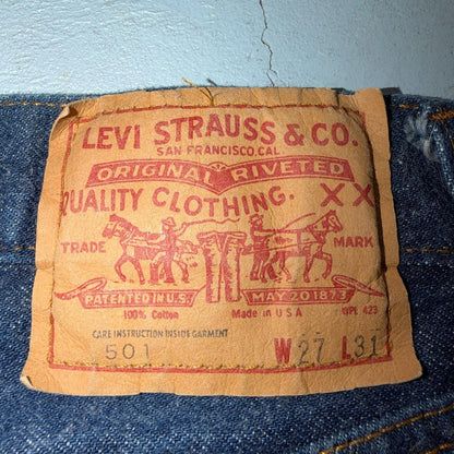 Levis 501 Vintage 80s Redline Selvedge USA Jeans Fuzzy Dark Wash 27x31 Act 25x27