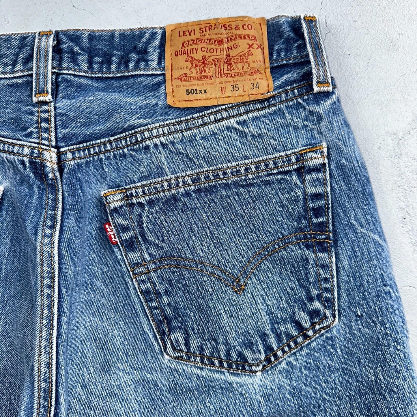 Levis 501 Vintage 90s USA XX Straight Leg Jeans Blue Med Wash 35x34 Act 32x30