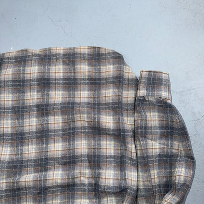 Pendleton VTG 100% Virgin Wool Western Plaid Shirt Pearl Snap Gray High Grade