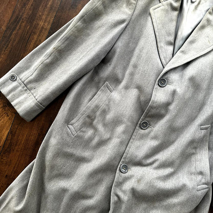 VTG 60s 50s Penneys Rockabilly Gray Wool Long Trench Coat Sz 40 Long Blazer