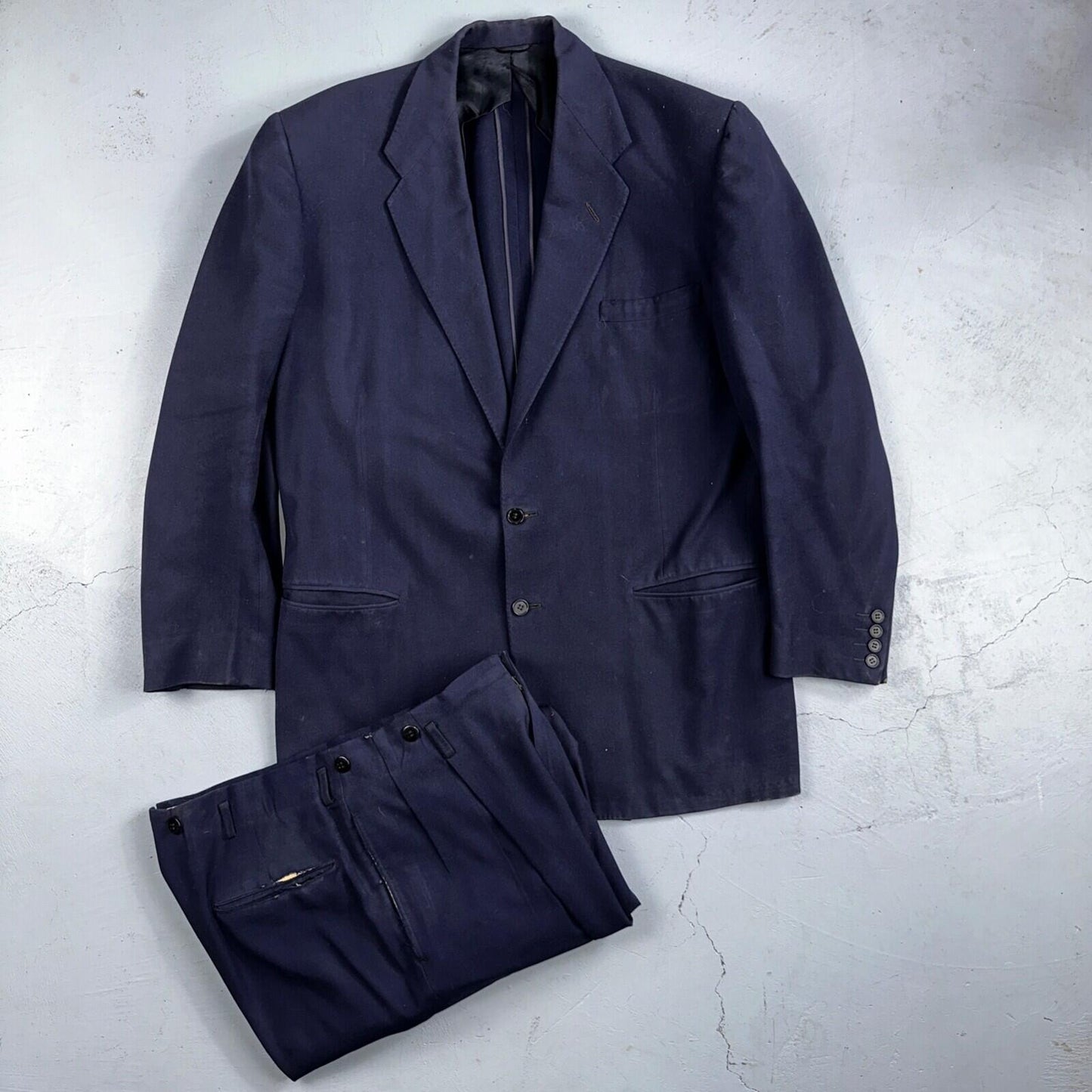 VTG Mens 2 PC Suit 42 Jacket Coat Pants Blue Rockabilly 1950s Thrashed Ripped