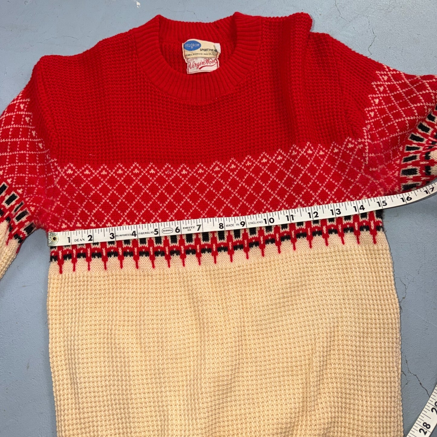VTG 1950s Pilgrim Sportswear Wool Sweater Small Sears USA Ugly Christmas Novelty