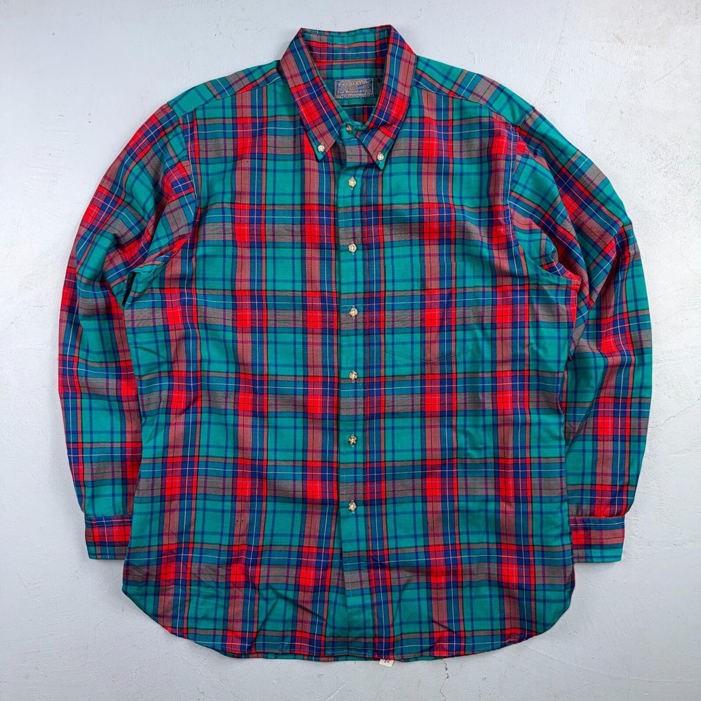 Pendleton VTG USA Made Virgin Wool BF LS Flannel Blue Red Turquoise Sz XL