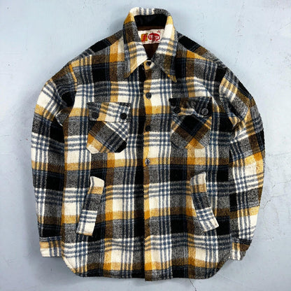 Vintage Triton 70s Sportswear Mens Black Plaid Wool Tartan Work Jacket Navy USN