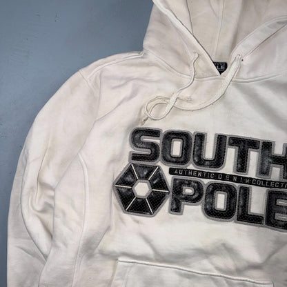 VTG Southpole Hoodie Mens M White Urban Streetwear Drawstring Spell Out Y2K