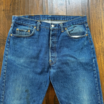 VTG 80s Levis 501 Button Fly 38x36 USA Tag Jeans Straight Wash Blue XX Act 34x32
