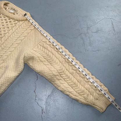 L.L. Bean L Men's Vintage Cable Knit Fisherman Sweater Sz Large Ivory/Cream