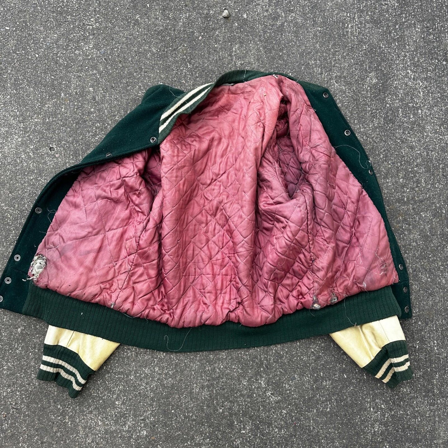 Vintage Letterman Jacket Green White Leather Wool TOM Named Simple Basic 1960s