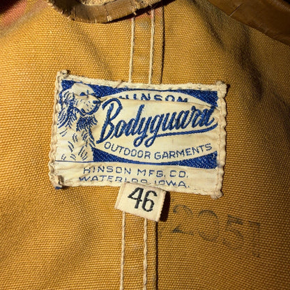 Hinson Bodyguard Men’s Vtg 1940s Hunting Jacket Coat USA Corduroy Trim Brown 46