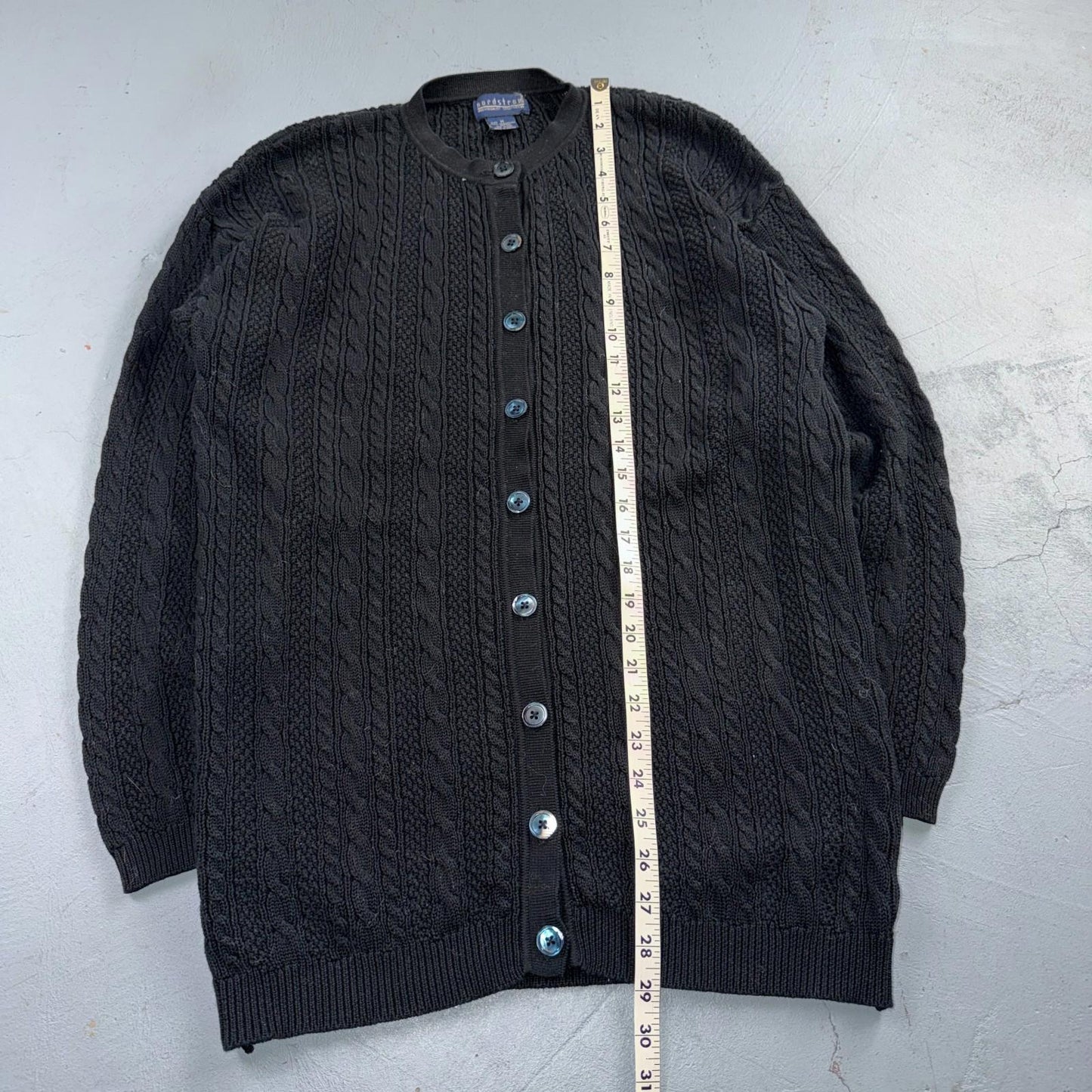 Nordstrom VTG 1990s Black Sweater Button Front Long Sleeves Cardigan Medium 90s