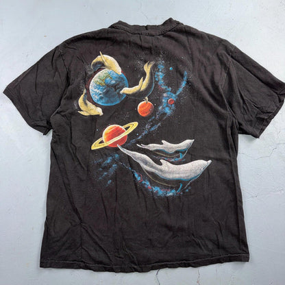 VTG 1990s Harlequin Space Galaxy Wildlife Epic Dolphin Whale Animal T Shirt L