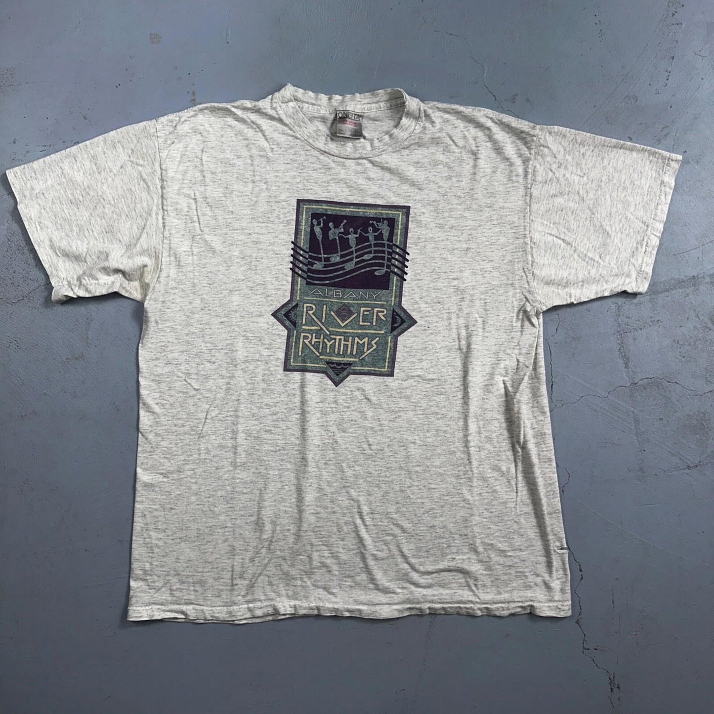 Oneita Albany River Rhythms Music VTG T Shirt Band 90s Single Stitch Gray Jazz