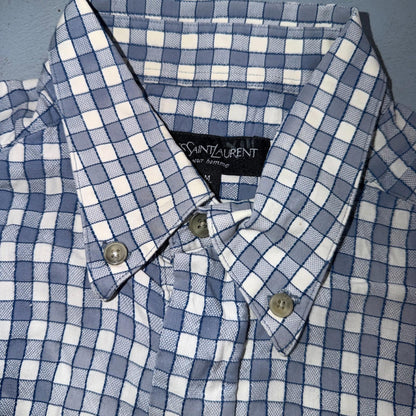 Yves Saint Laurent Pour Homme YSL Shirt Mens M Long Sleeve Plaid Button Up VTG