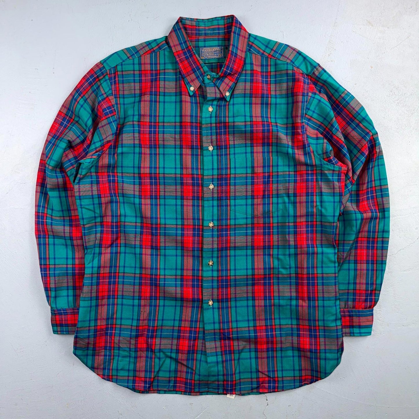 Pendleton VTG USA Made Virgin Wool BF LS Flannel Blue Red Turquoise Sz XL