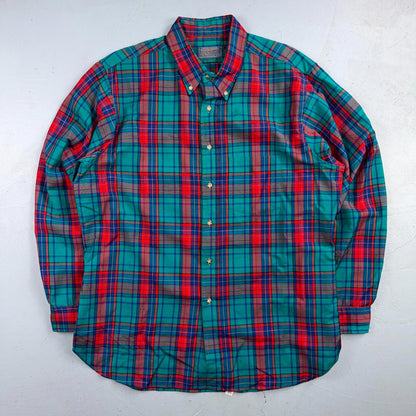 Pendleton VTG USA Made Virgin Wool BF LS Flannel Blue Red Turquoise Sz XL