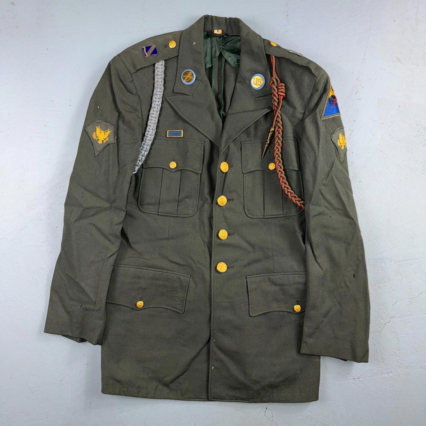 US Army Korean War Officer Suit 1950s Armored Hell Wheels Patch 37R VTG Jacket