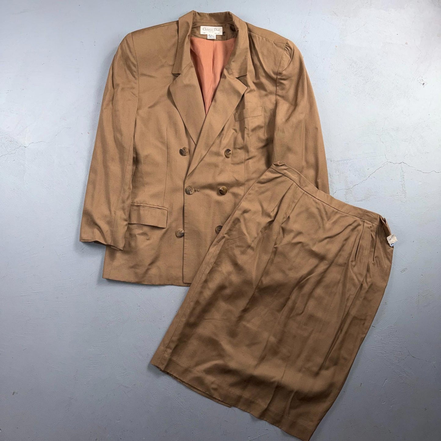 VTG Christian Dior Suit Womens Double Breast Suit Skirt Blazer 80s Size 16 1980s