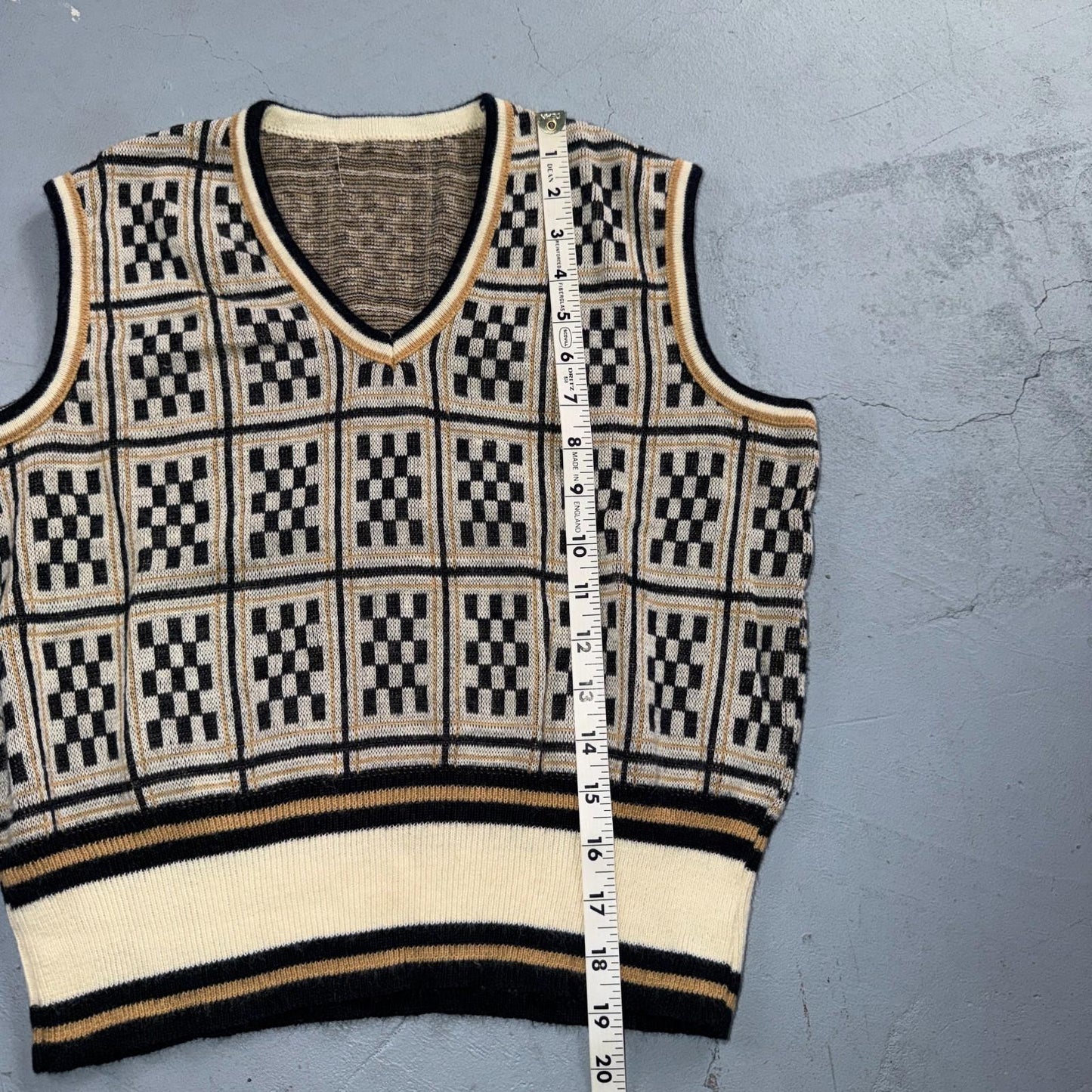 VTG Geometric Sweater Vest Womens S Yellow Black 70s Retro Eclectic 1970s Cool