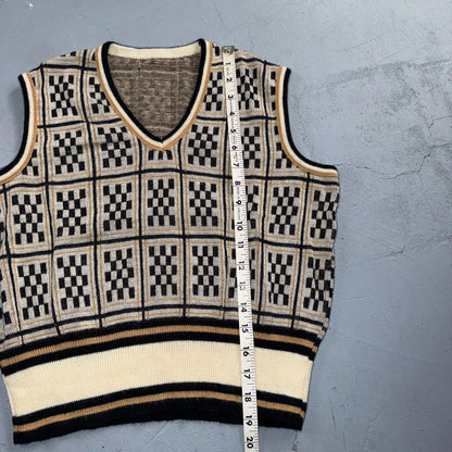 VTG Geometric Sweater Vest Womens S Yellow Black 70s Retro Eclectic 1970s Cool