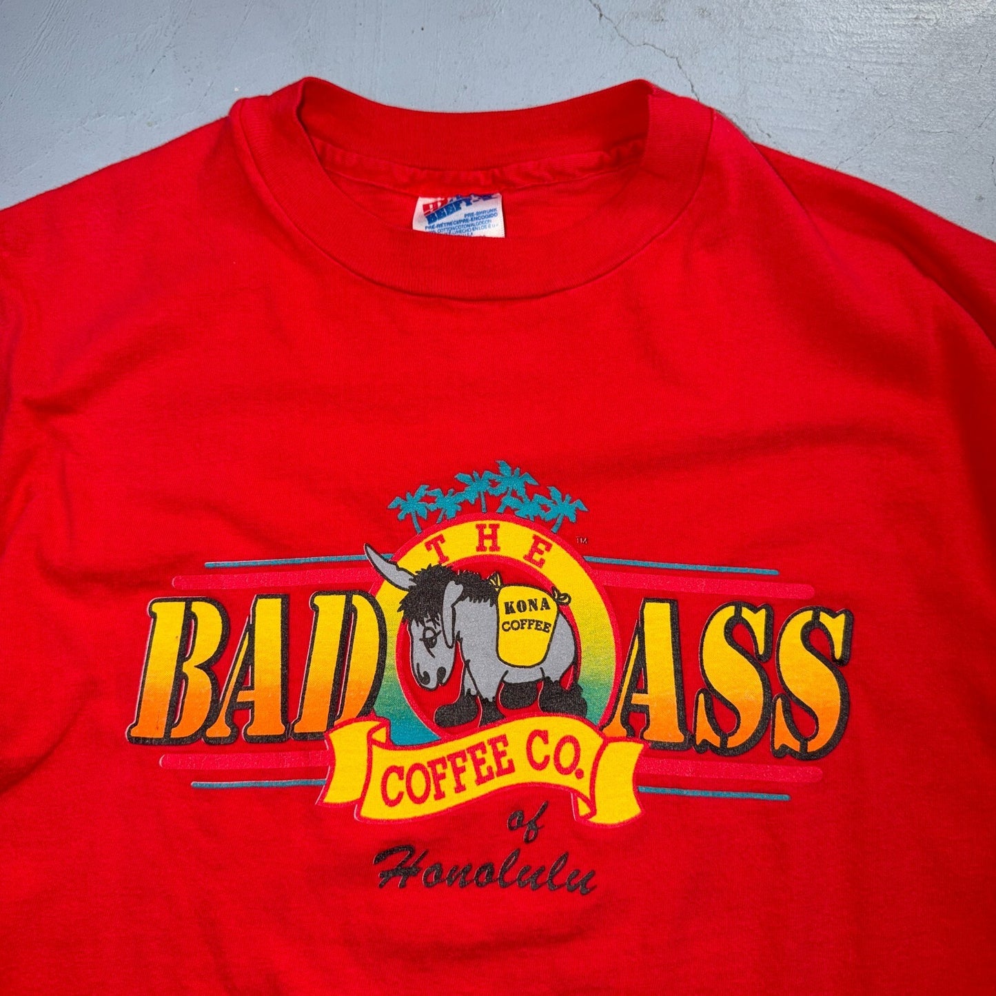 Badass Coffee Red 80s Hawaii VTG T Shirt Honolulu Red Single Stitch Donkey Kona