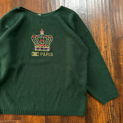 VTG 1960s Paris Women’s Green Sweater Rockabilly Sportswear Designer 60s 70s