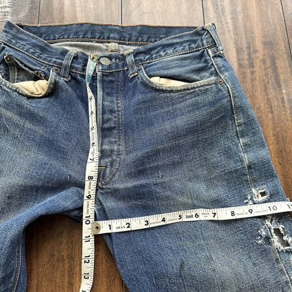 Levis 501 XX Big E True Vintage 60s Redline THRASHED Denim Jeans 1960s 27x26