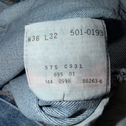 Levis 501 Vintage 90s USA XX Straight Leg Jeans Blue Light Wash 36x32 Act 35x31