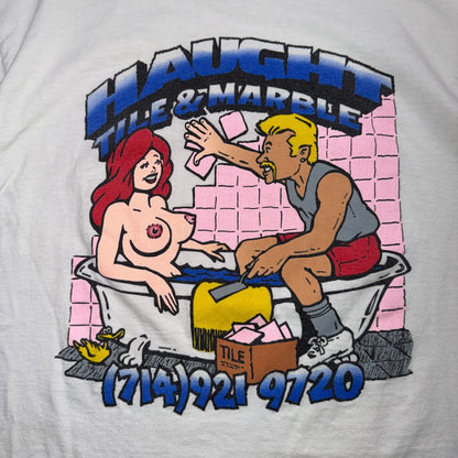 Pinup Babe In Tub 80s VTG T Shirt Hanes Beefy USA Tile Graphic Tile Girl Nudey