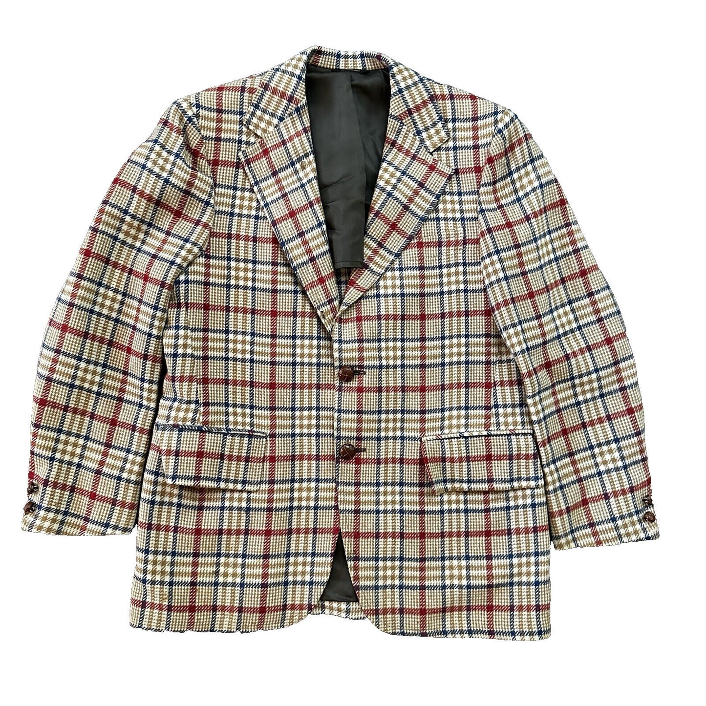 1960s 1970s Tan Pinstripe VTG Suit Jacket Sportcoat 40 Wool Checker Rockabilly