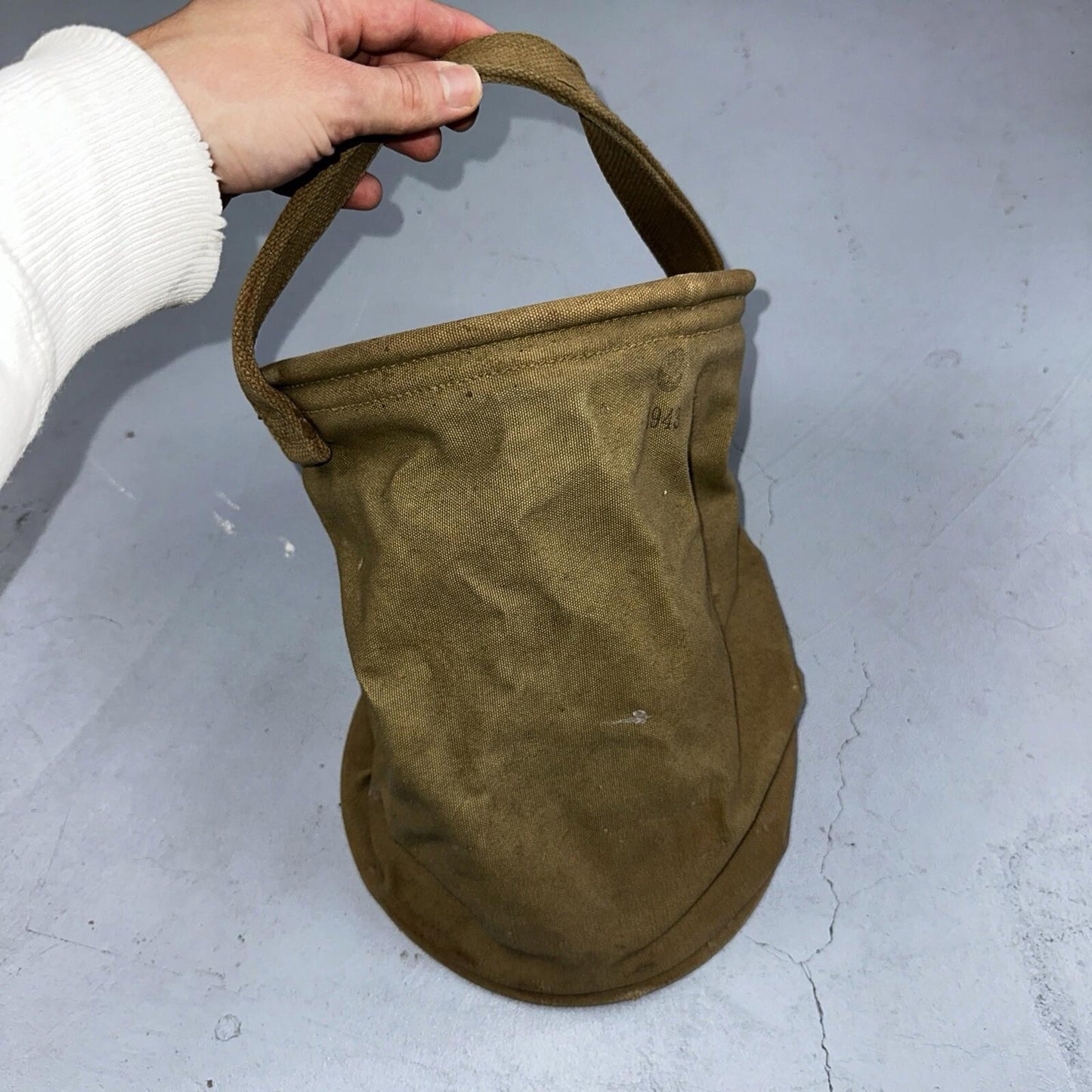 WWII US Army Cavalry Collapsable Folding Canvas Jeep Water Bucket 1943 40s Bag