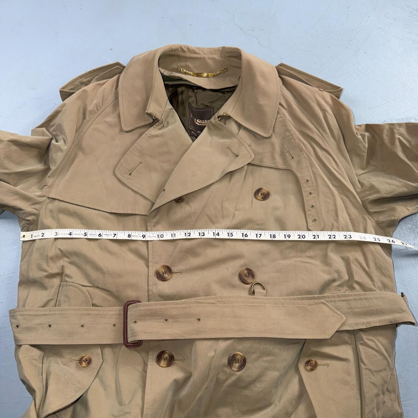 Paul Stuart Double Breasted Men’s Lined Trench Coat Sz 42 Beige Classic Jacket