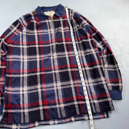 Vintage Eddie Bauer Plaid Quarter Zip Cotton Sweater Men’s M Red Blue Y2K