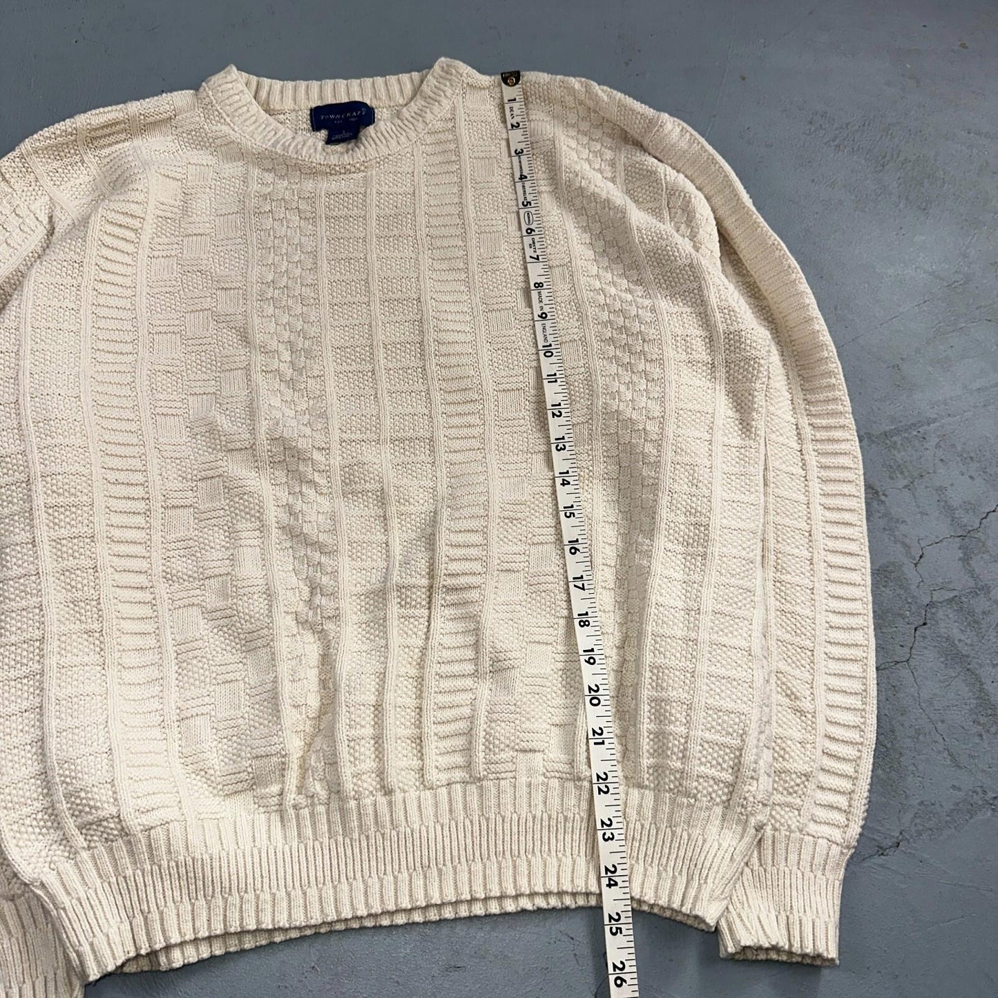 Towncraft VTG 80s 100% Cotton Made In USA Ivory Square Knit Sweater Sz L