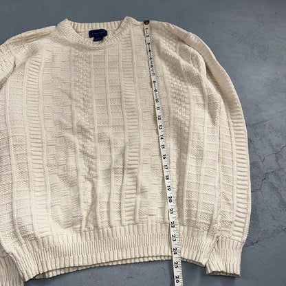 Towncraft VTG 80s 100% Cotton Made In USA Ivory Square Knit Sweater Sz L