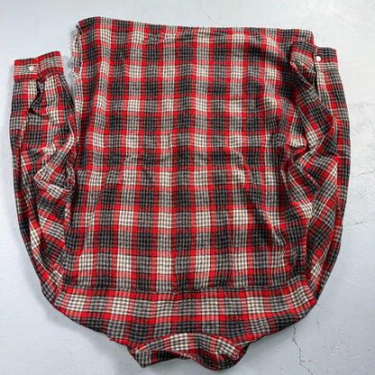 VTG XL 50s Penneys Shirt Red Plaid Wool Button Loop Collar Rockabilly 1950s Gray