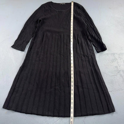 Eileen Fisher Wool Knit Ribbed and Pleated Black Shift Dress Cute Classy