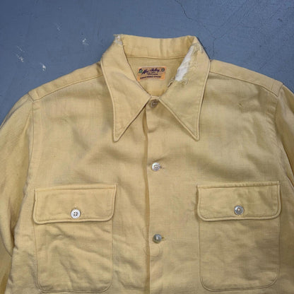 Vtg 50s Rockabilly Butter Yellow Board Shirt Shacket 2-Pocket Straight Hem S