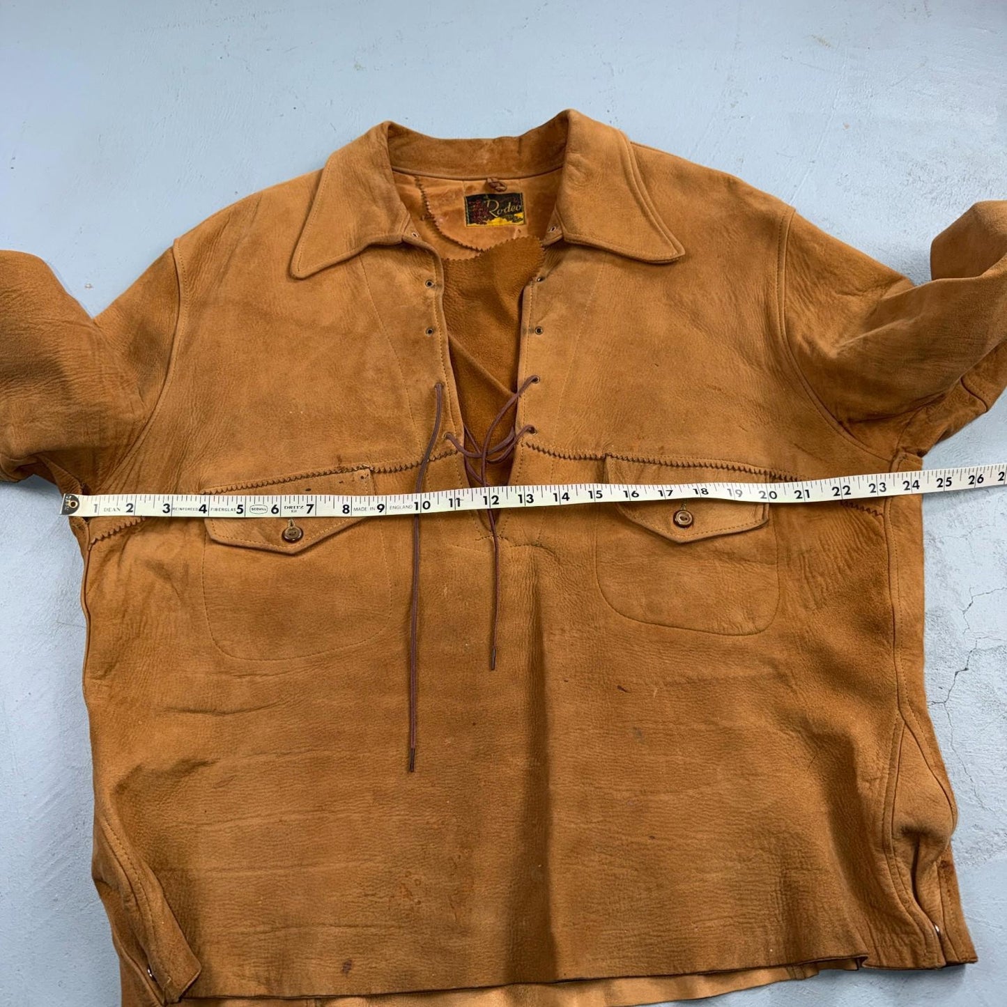 VTG 1940s Union Suede Pullover Leather Lace Up Cowboy Rockabilly Rodeo 40s Shirt