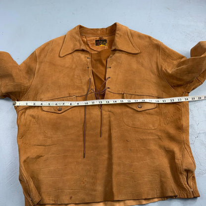VTG 1940s Union Suede Pullover Leather Lace Up Cowboy Rockabilly Rodeo 40s Shirt