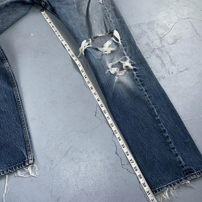 Levis 501 Vintage Y2K XX Straight Leg Jeans Rips Blue Med Wash 33x36 Act 31x31