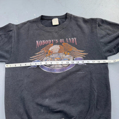 VTG 80s Harley Davidson Motorcycle Sweatshirt Nobodys Ol Lady Joliet 3D Emblem