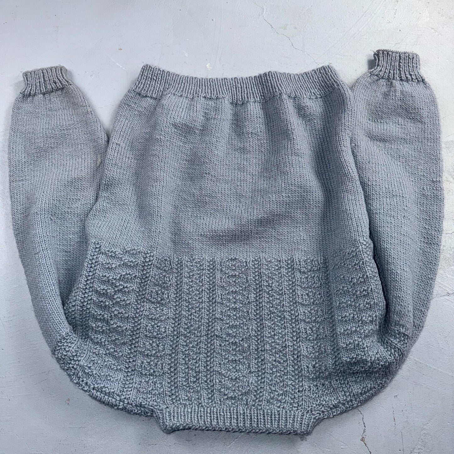 VTG Blue Knitted Isle Sweater Pullover Handmade Knit 60s 70s Grandma core Chic