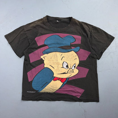 VTG 1993 Porky Pig Looney Tunes Thrashed Graphic T Shirt Warner Bros Cartoon Art